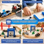 TOY Life - Juego de tren de madera, 56 piezas, juego de rieles de tren de madera, juguetes para niños de 3