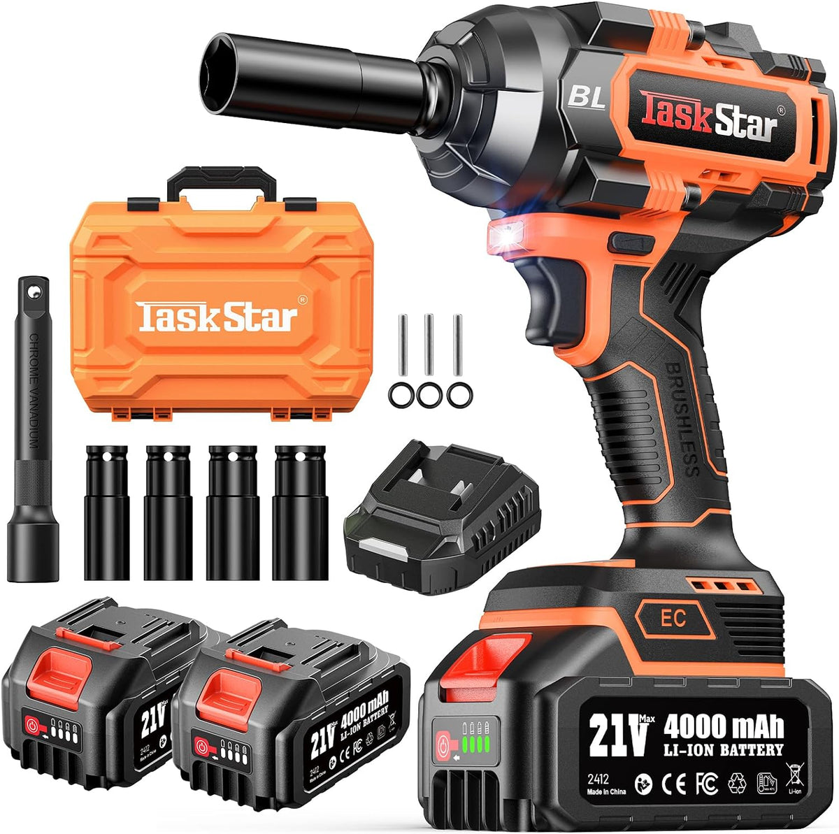 TaskStar Llave de impacto inalámbrica 1500N.m 1/2" para reparación de