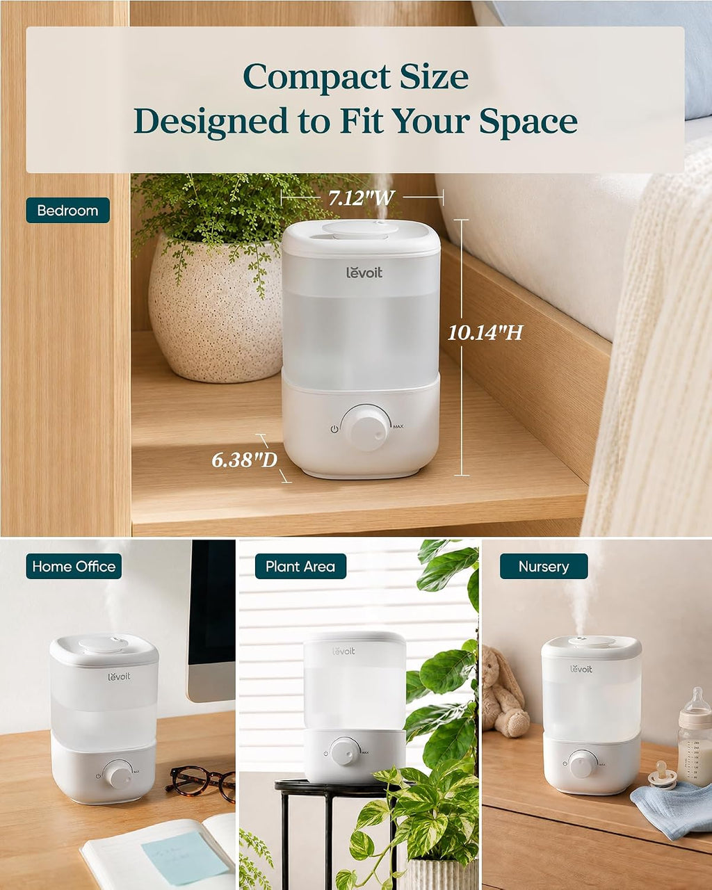 Levoit Humidificadores de llenado superior para dormitorio, tanque de 2.5L