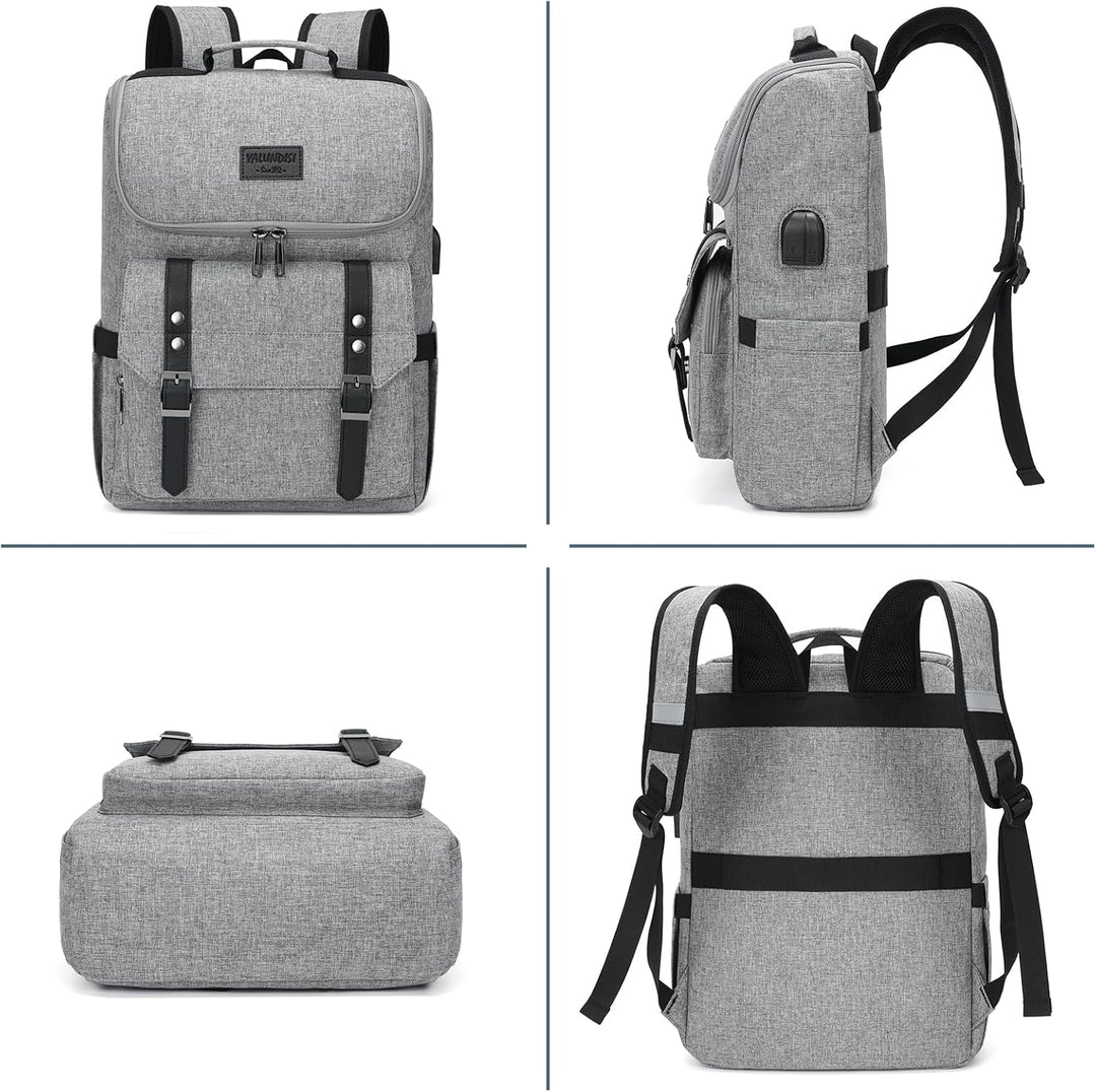 Mochila vintage para laptop con puerto de carga USB para mujeres y...