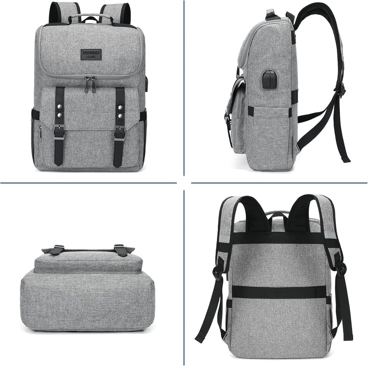 Mochila vintage para laptop con puerto de carga USB para mujeres y...