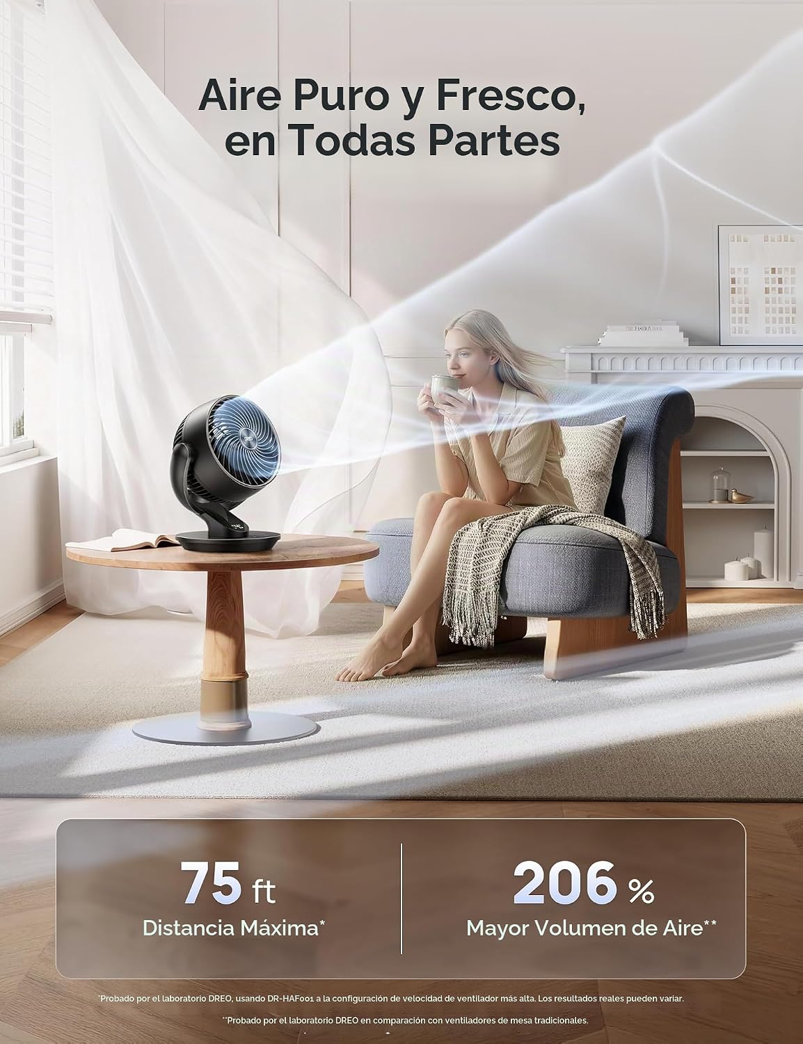 Dreo Ventilador para dormitorio, ventilador circulador de aire de m...