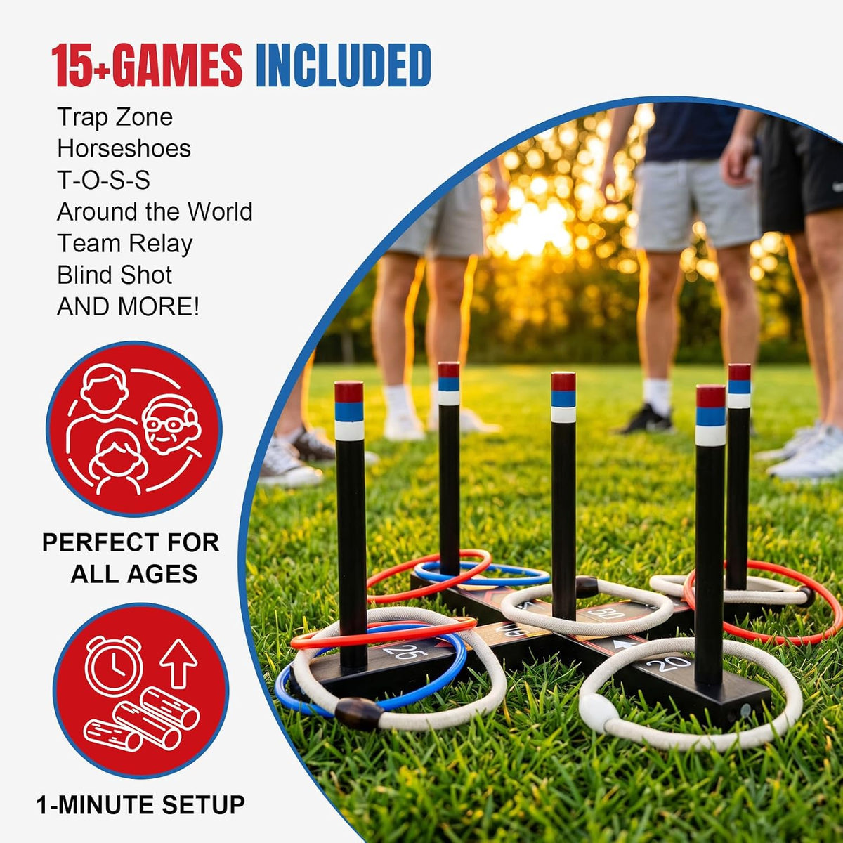 Peradix Juego de lanzamiento de anillos para niños, juego de césped para