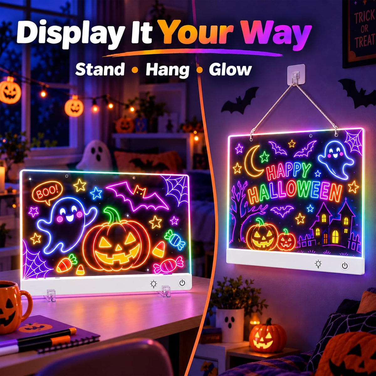 Tablero de dibujo LED recargable de 16 pulgadas | Manualidades de Halloween
