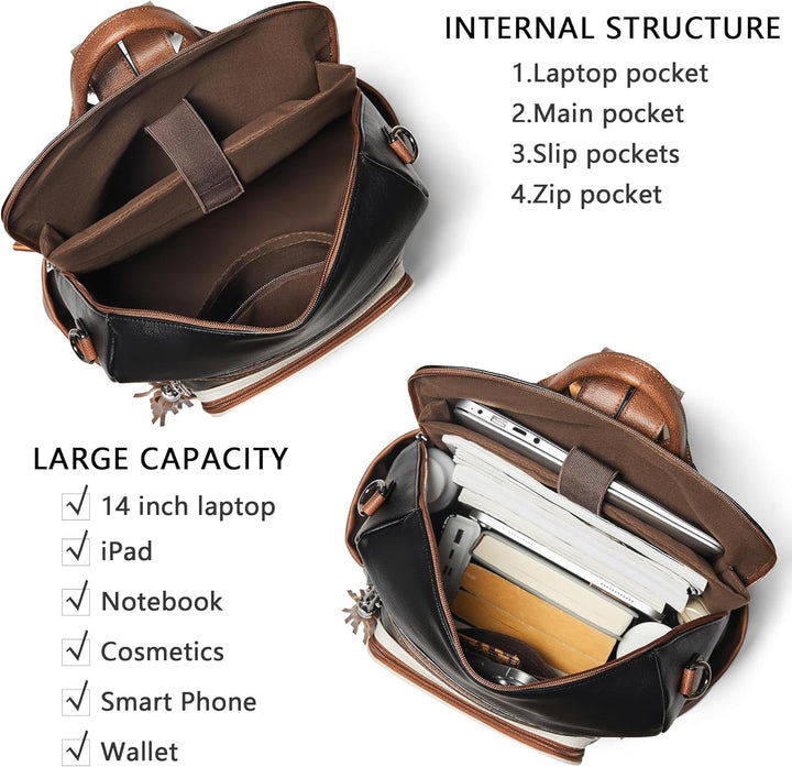 Shrrie - Mochila de cuero vegano para laptop para mujer de 14 pulga...