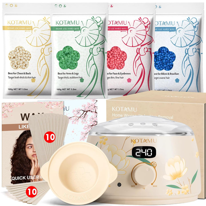 KOTAMU - Kit de depilación con cera para mujeres y hombres, calenta...