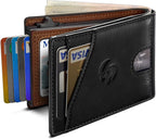 Cartera para hombre, tarjetero desplegable delgado con bloqueo RFID, billetera plegable minimalista con 9 ranuras para tarjetas, ventana de identificación y bolsillo para efectivo, funda de