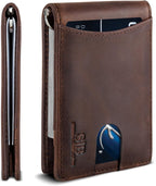 SERMAN BRANDS RFID Blocking Cartera Bifold Delgado de Cuero Genuino Minimalista para Hombre con Clip para Billetes Delgado para Regalo