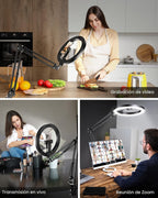 Soporte de Montaje de Teléfono con Cámara Aérea y Anillo de Luz Mejorado para Escritorio, Evershop Luz para Selfie de 10" con Trípode para iPhone, Luz con Soporte para Teléfono para Grabación de Video