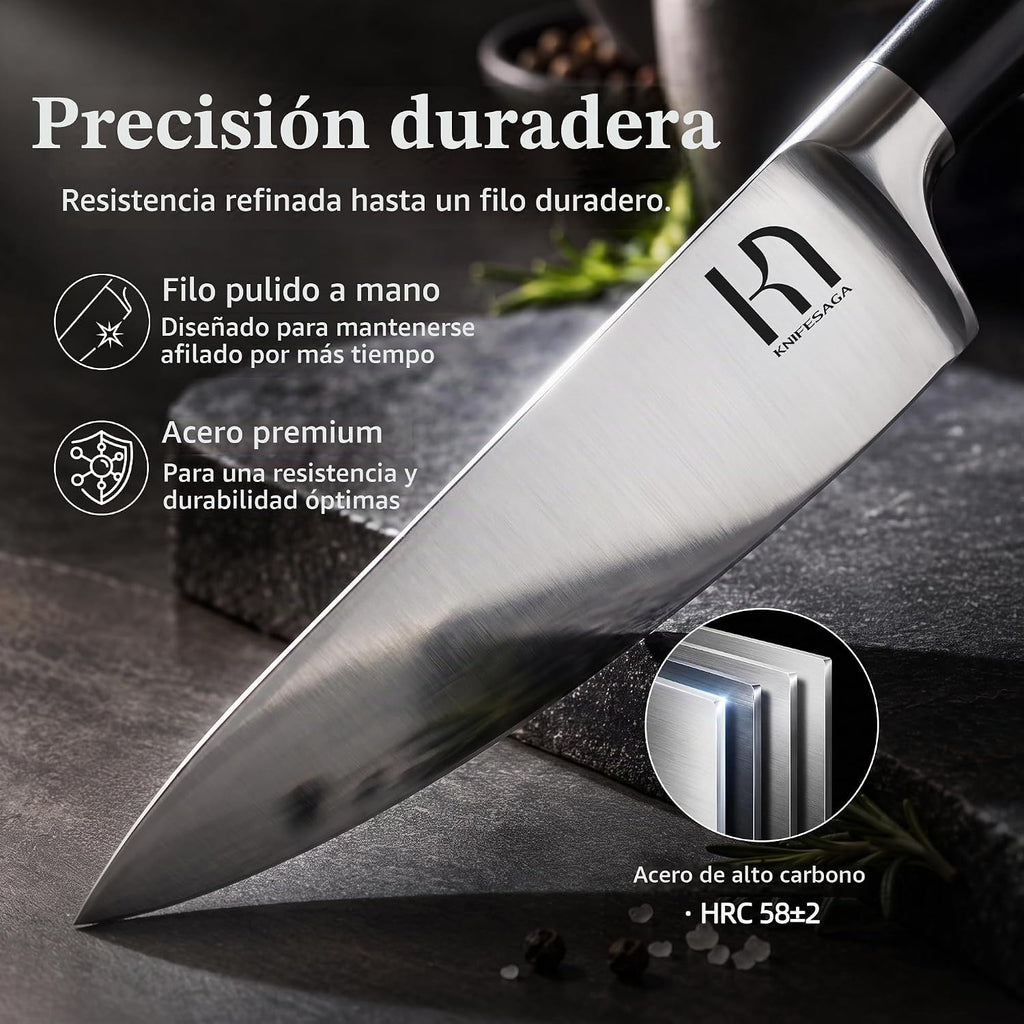 KnifeSaga - Juego de bloques de cuchillos de 15 piezas con afilador, espiga