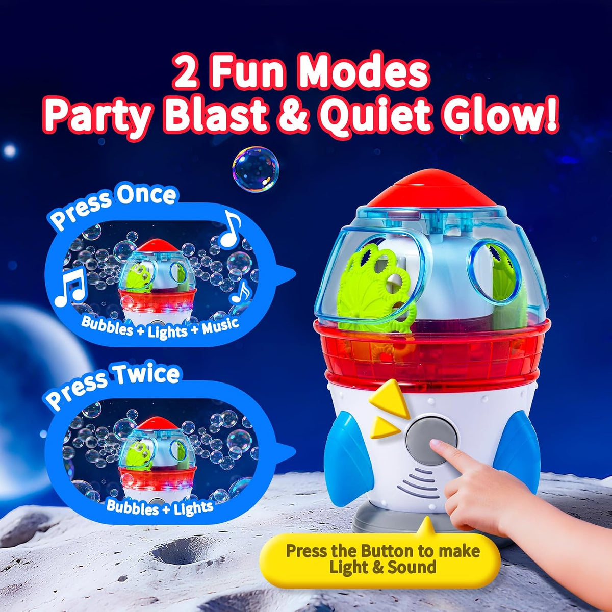 Máquina de burbujas en forma de cohete para niños y bebés con luces y música