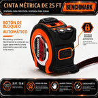 Benchmark - Paquete de 3 - Cinta métrica de 25 pies - Fracciones fáciles de leer a 1/8 de pulgada - Punta magnética - Pulgar y bloqueo rápido - Autowind - Clip para cinturón - Naranja/Rojo