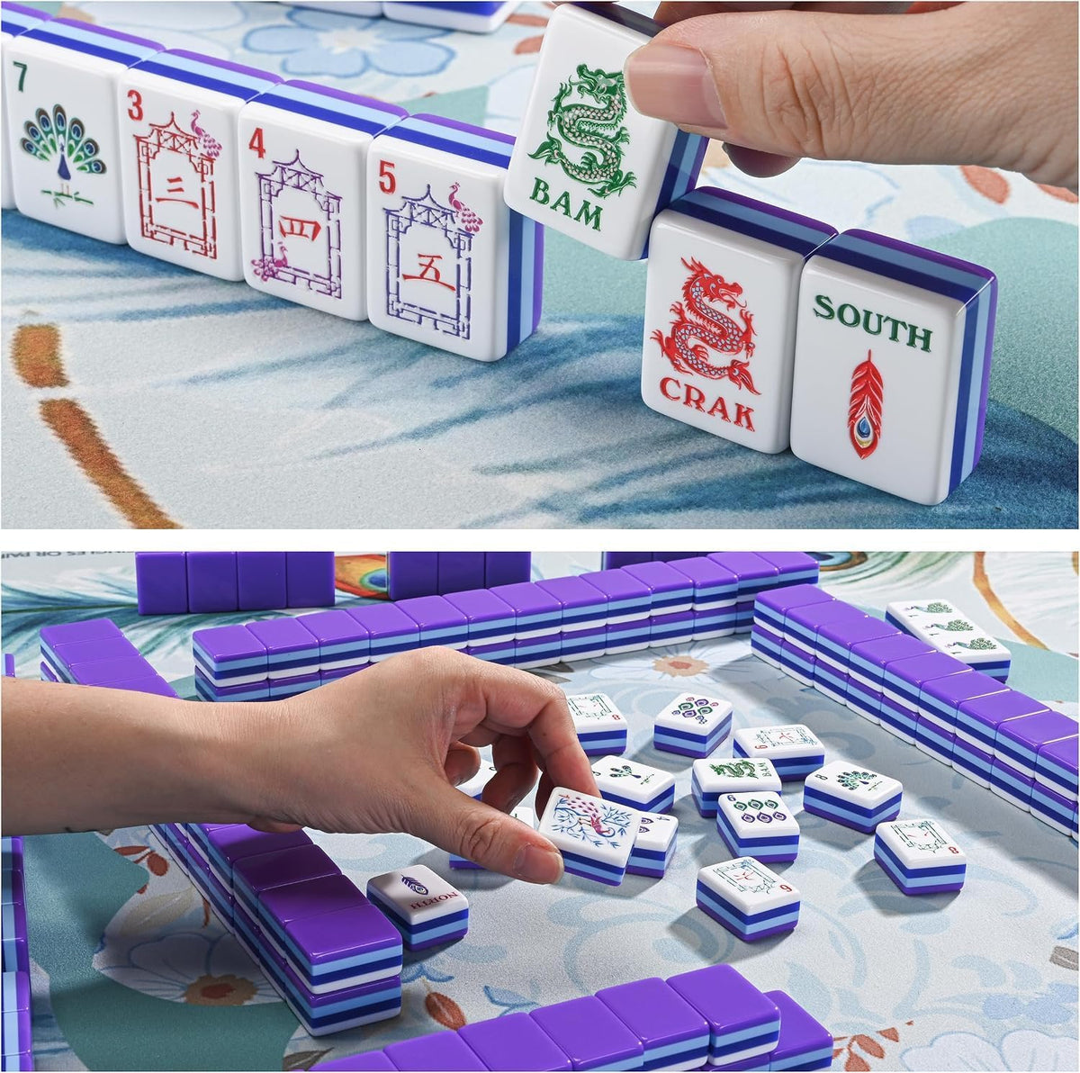 Peacock American Mahjong Set, 160 innovadores azulejos de Mahjong de diseño único, colorido juego de mahjong tallado acrílico de 4 capas