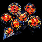 ARUOHHA DND - Juego de dados de resina para miradas de ojos, color negro y dorado, núcleo líquido, juego de dados flameantes con borde afilado con caja de regalo, juego de dados poliédricos D y D compatibles con juegos de rol Dungeons Dragons D20 D6