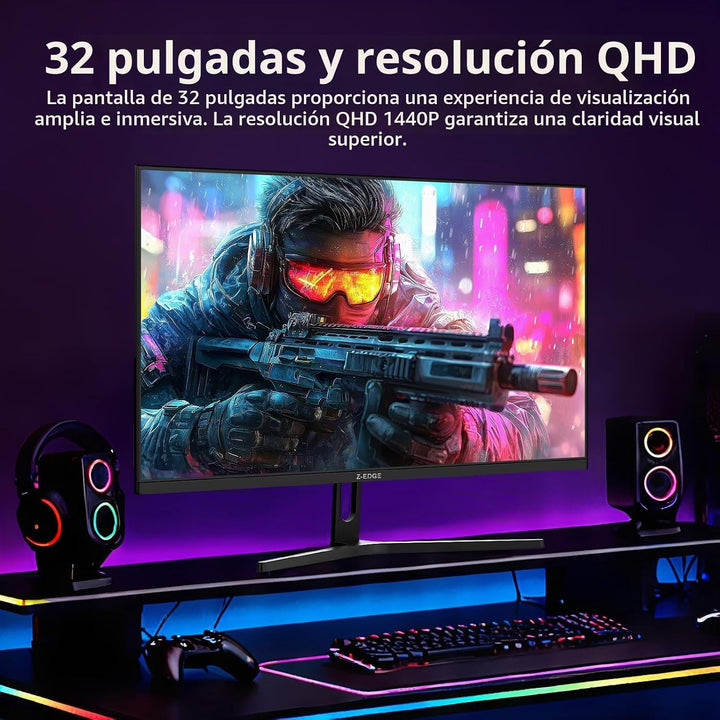 Z-Edge 32 pulgadas IPS Gaming Monitor, QHD 1440P 200Hz 165Hz pantal...