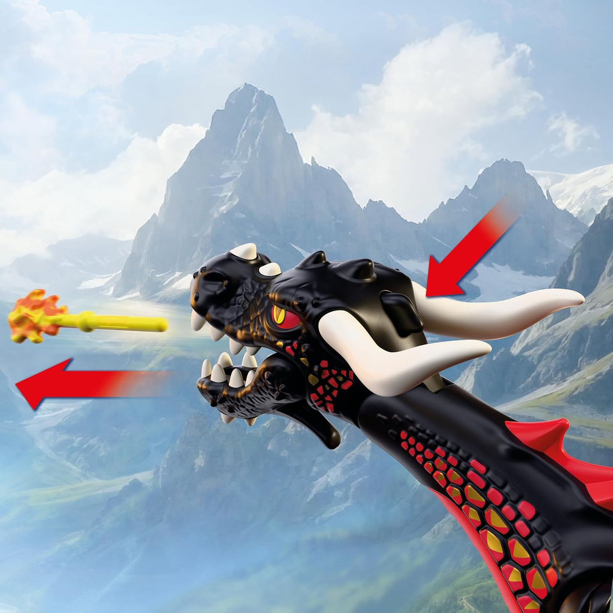 Playmobil | Caballeros | Dragón Negro | Dragón grande que respira fuego con función de disparo y caballero | Juguete de dragón para niños mayores de 4 años | 72114