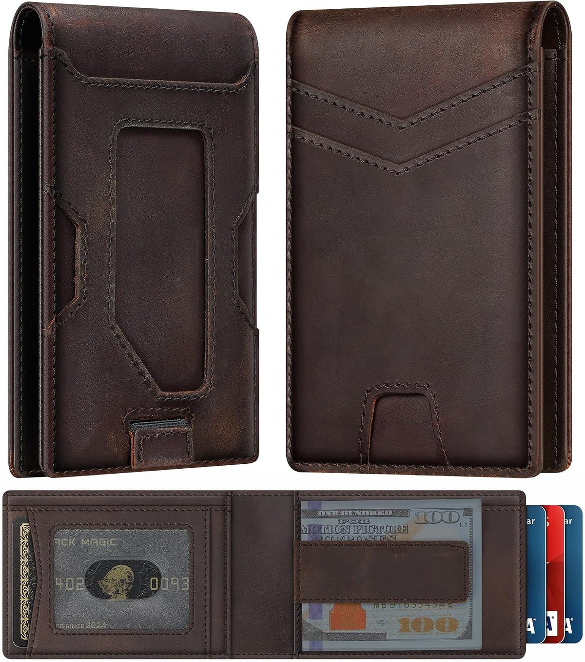 Slim Genuine Leather Wallet: Thin RFID Wallet 12+ Card Holder