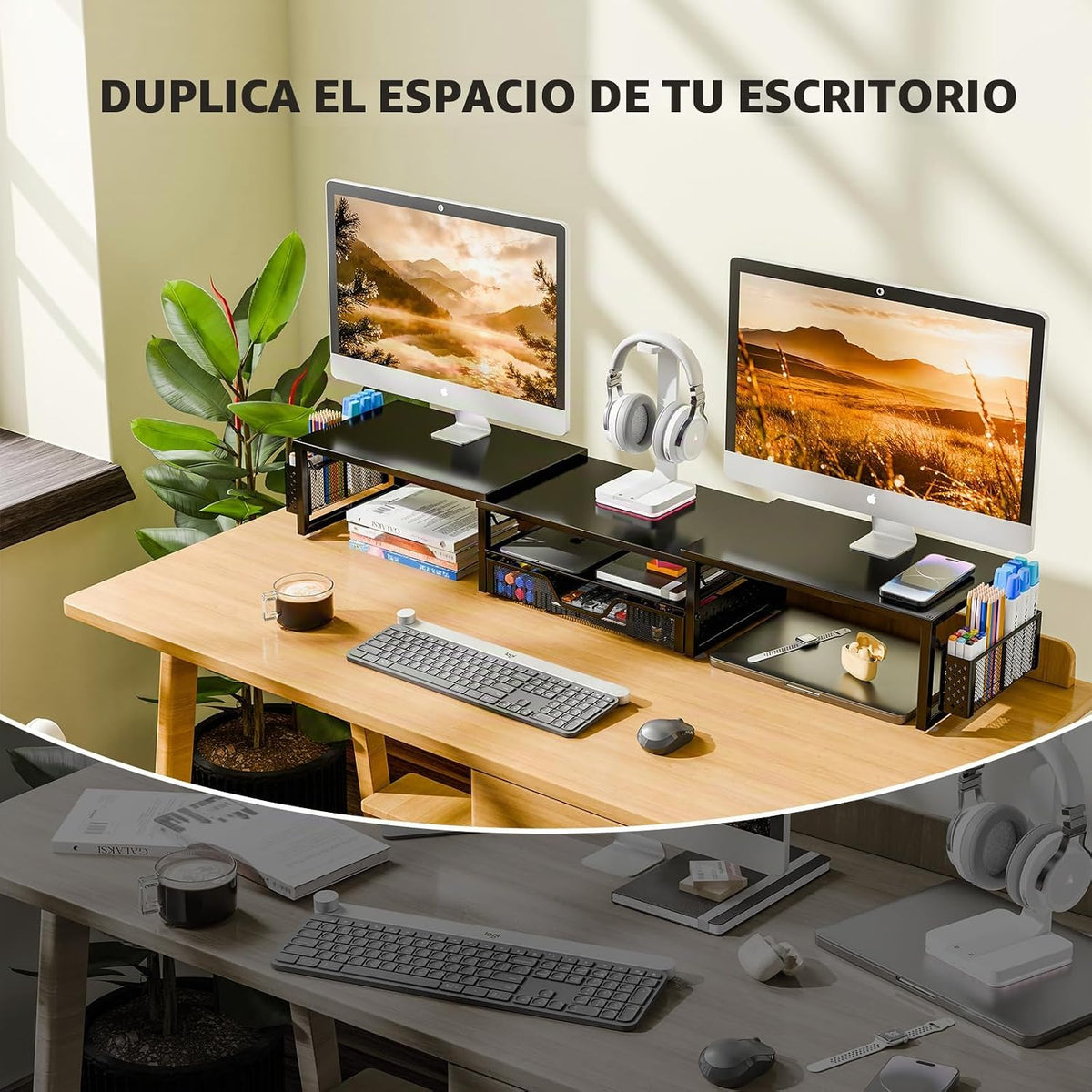 Simple Trending - Soporte doble para monitor con cajón y 2 soportes para