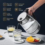 Taylor Swoden - Tetera de vidrio eléctrica para agua caliente para té y café de 1.7 litros, hervidor eléctrico de ebullición rápida, hervidor de agua inalámbrico con apagado automático y protección