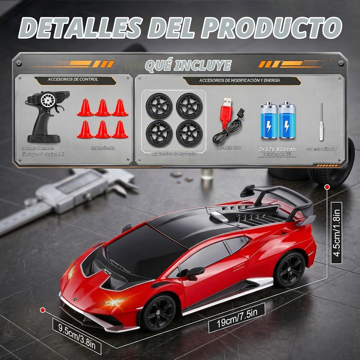 YESHIN 1:24 Lamborghini Huracan RC Drifting Car Rojo, Lamborghini Coche de