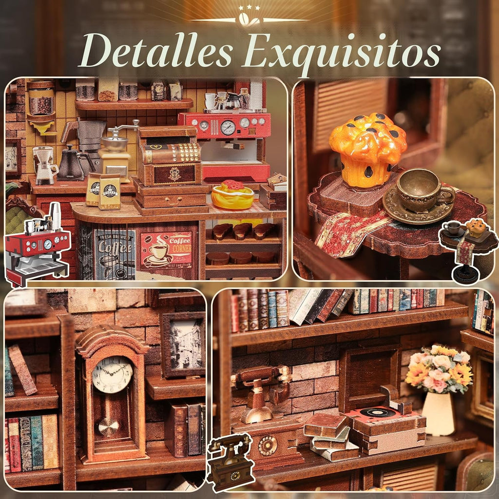 CUTEBEE Kit de Rincón de Libro, Casa en Miniatura DIY: Coffee Shop Dollhouse