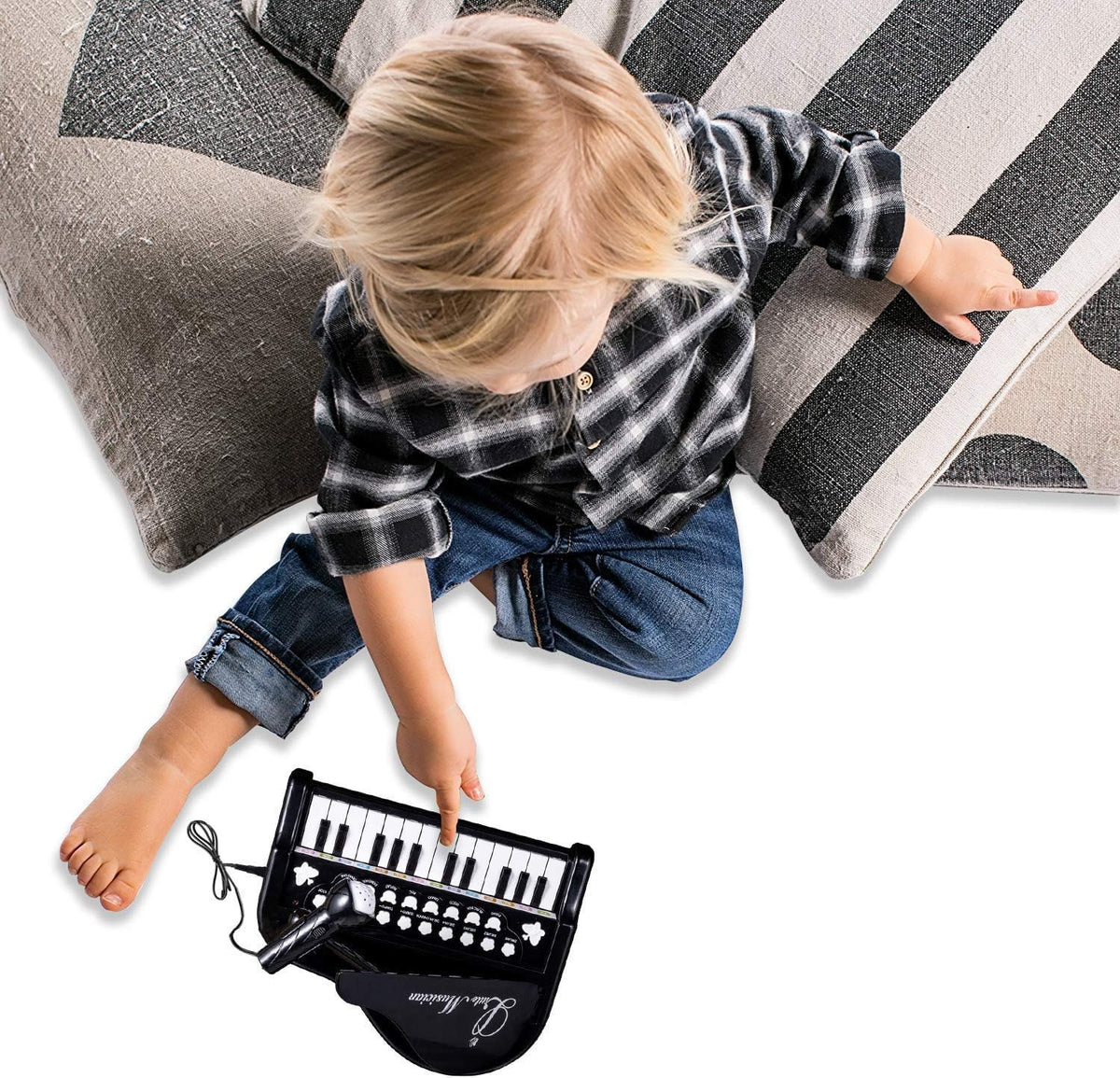 Piano de juguete de 24 teclas para niños, instrumento musical elctrónico educativo con micrófono