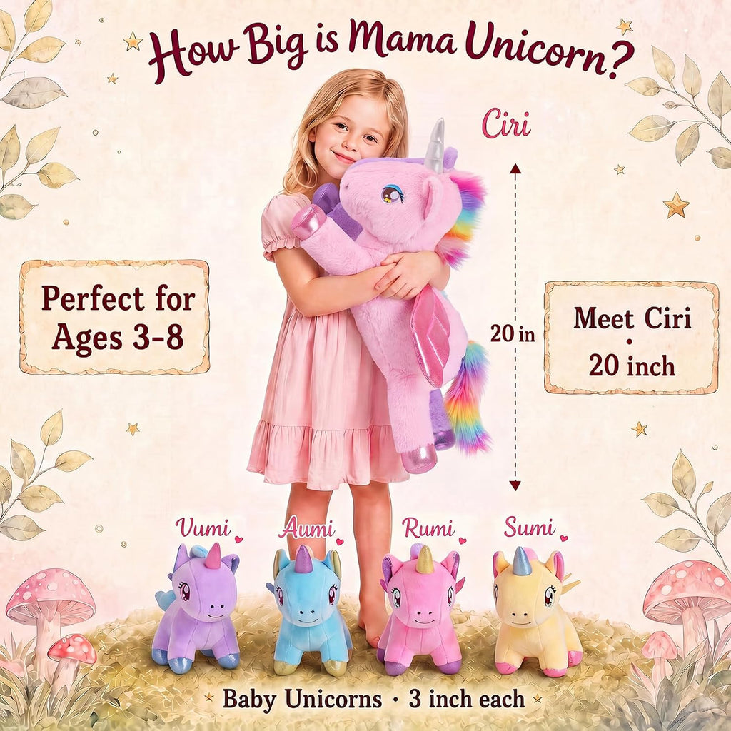 gnomantic Animales de peluche de unicornio con bebés en el interior