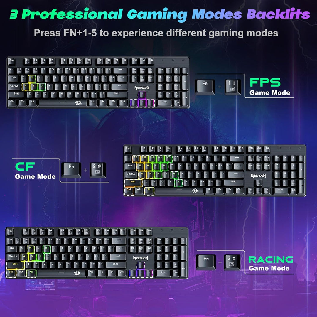 Redragon Teclado Mecánico para Juegos con Cable, 11 Modos Retroilum...