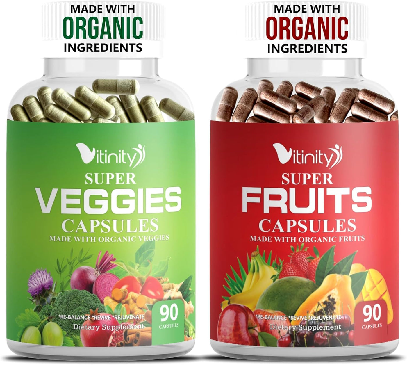 Fabricado con cápsulas orgánicas de frutas y verduras, suplemento v...