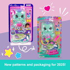 Polly Pocket Muñecas y juego de muñecas, Set Sail Kitty Compact, juguete de viaje con 1 micro muñeca, gatos de mascotas, comida y accesorios de estilo de moda