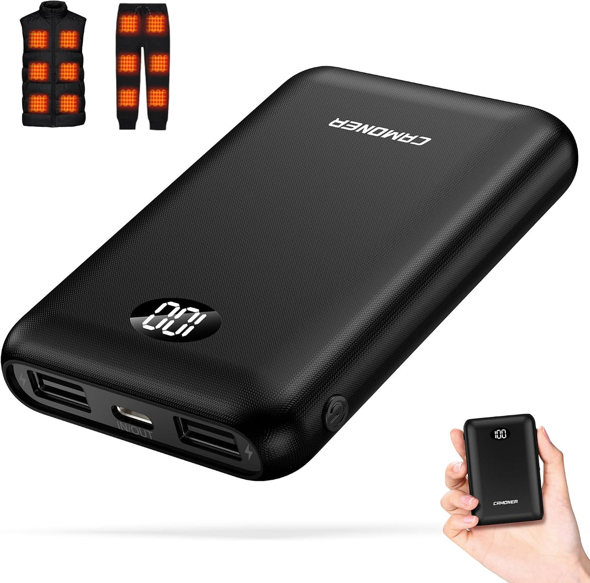 Camoner Paquete de batería de chaleco térmico de 5V 3A 10000mAh, ba...