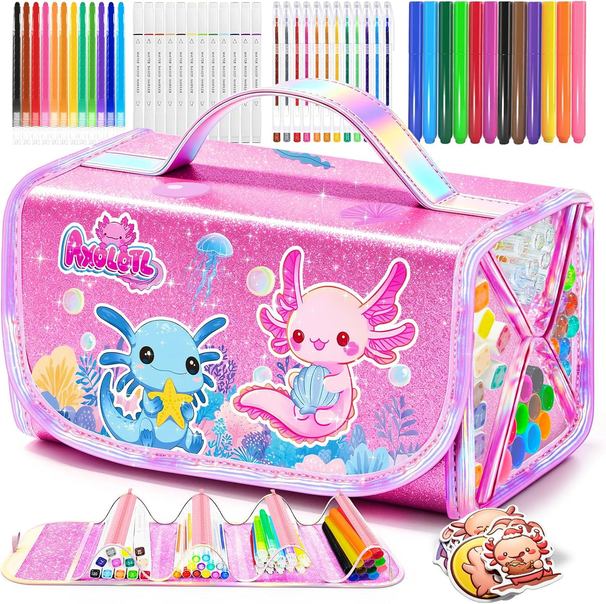 DreamyCandy Juego de 70 marcadores lavables para niños de 4 a 8 años, set de arte de ajolote