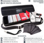 Funda Negra para Cartas de Quiver - Estuche para Baraja de TCG, Bolsa para Cartas de Juego (+ Correa para Muñeca y Hombro, Separadores, Dividers, Almohadillas para Esquinas + 100 Fundas