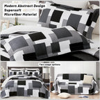 Juego de edredón de 3 piezas, color negro y gris, tamaño Full/Queen, juego de ropa de cama reversible geométrico negro y blanco, colcha ligera de microfibra con 2 fundas de almohada, fundas de