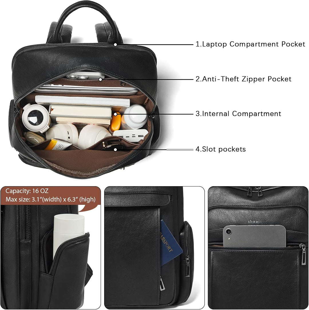 Shrrie Mochila de cuero para laptop para mujer con mochila de compu...