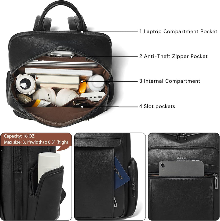 Shrrie Mochila de cuero para laptop para mujer con mochila de compu...