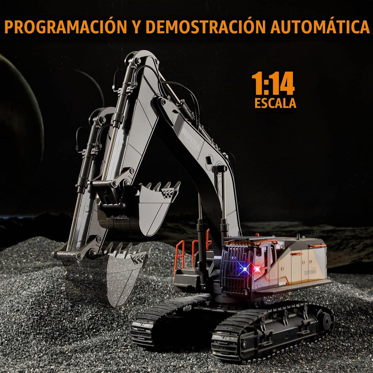 Camión excavadora de control remoto de 20.4 pulgadas, 22 canales, escala 1/14, pala de metal, brazos independientes, máquina de excavación a control remoto, vehículos de construcción de aleación de metal, juguete para principiantes de 14 años