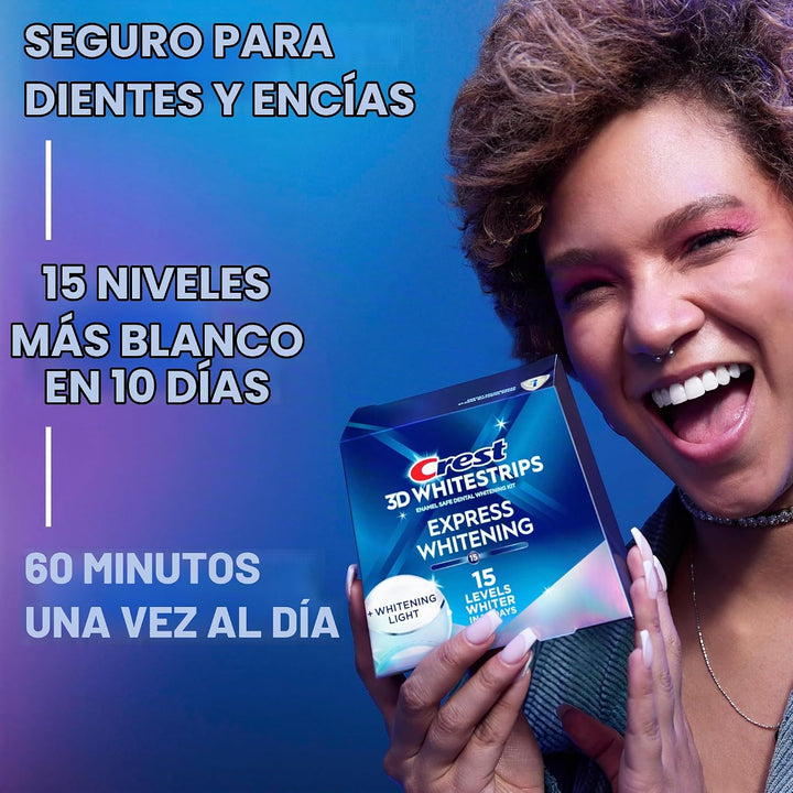 Kit de blanqueamiento dental Crest 3D Whitestrips Express con luz L...