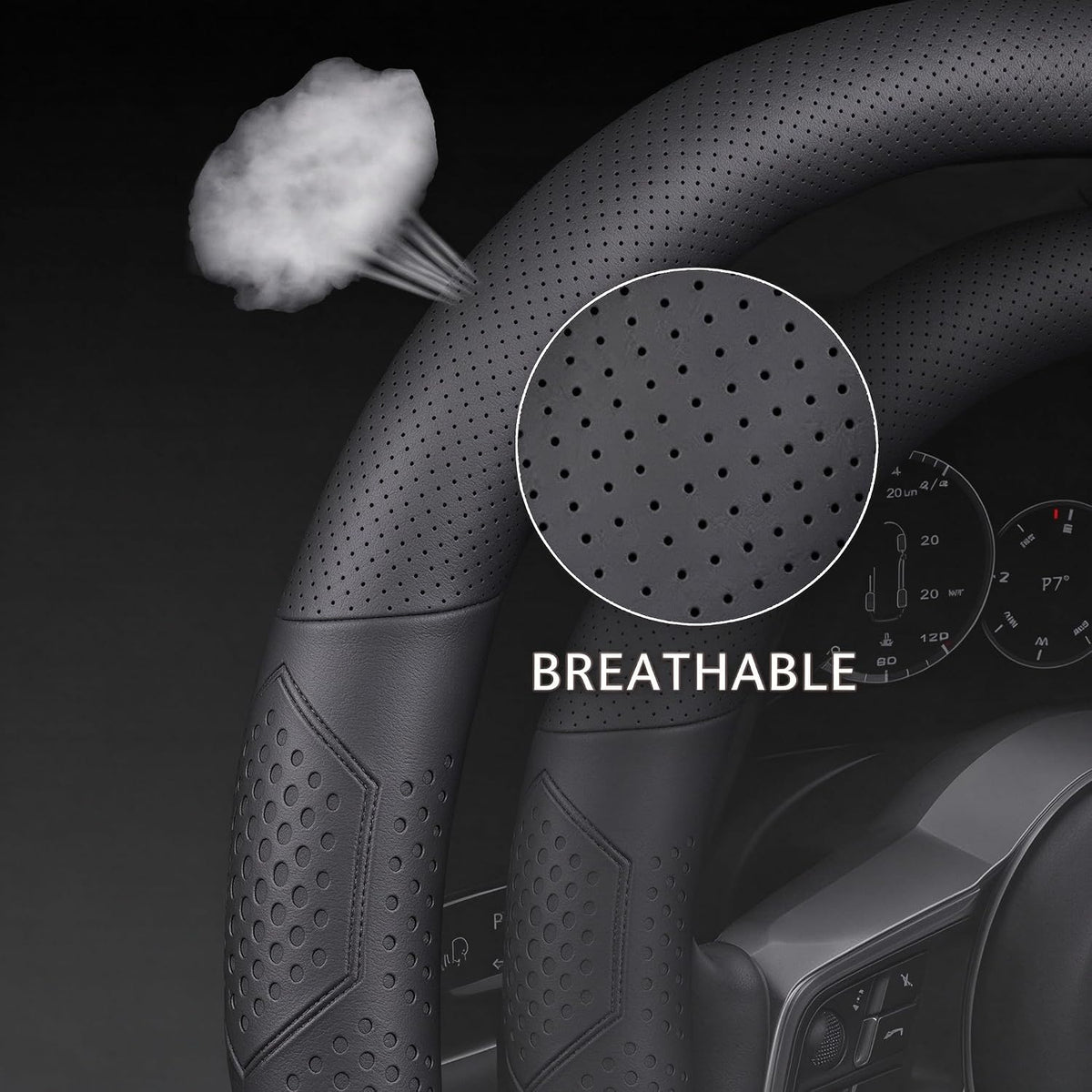 Funda de volante de cuero Yangday para Ford F150 F250 F350, 15.5-16 pulgadas, funda de volante para coche con antideslizante y transpirable (Negro)