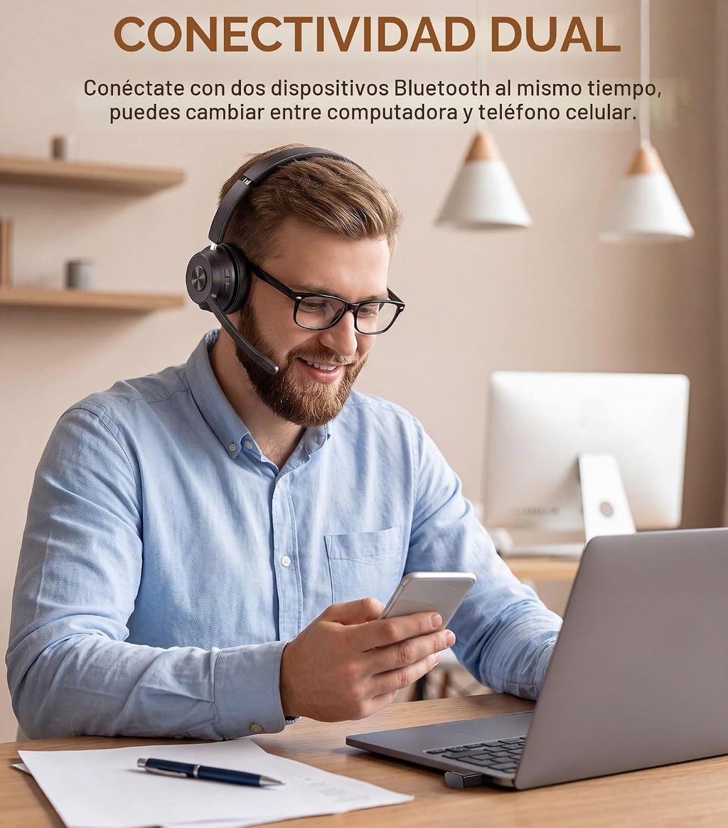 Auriculares inalámbricos con micrófono para el trabajo, auriculares