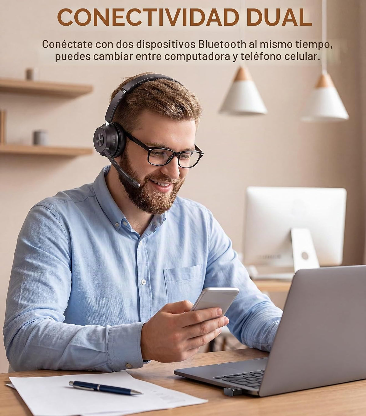 Auriculares inalámbricos con micrófono para el trabajo, auriculares