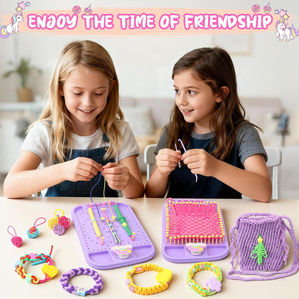 Kit de fabricación de pulseras de la amistad y telar de tejido de bricolaje, más de 500 cuerdas coloridas, bandas y cuentas, regalo creativo de artes y manualidades para niñas de 6 a 12 años, regalo de Navidad ideal para niñas de 5, 6, 7, 8 a 12 años