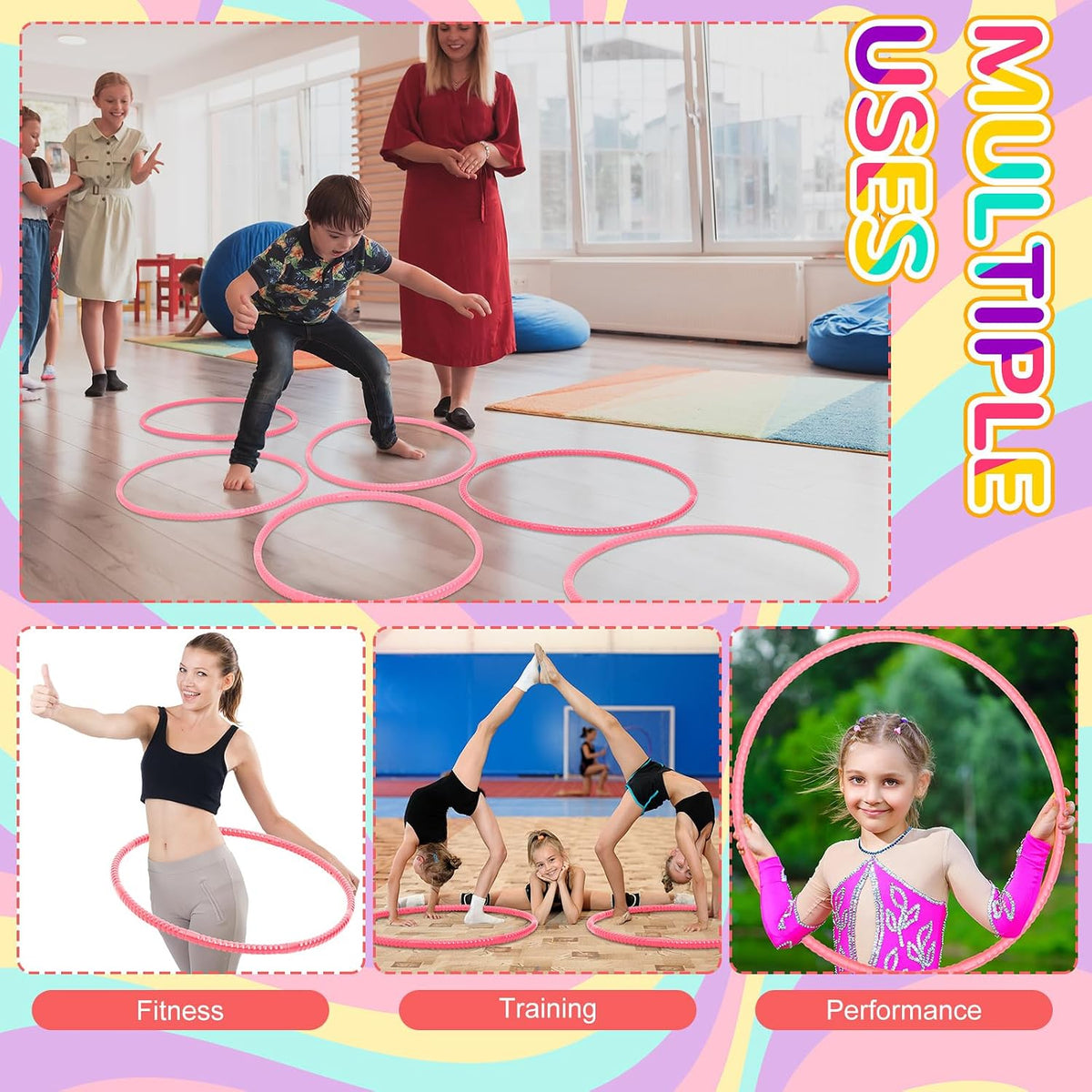 Shappy - 6 piezas de aros de ejercicio desmontables ajustables, juguete de plástico, juguetes de patio de juegos, aros circulares de colores para juegos de adolescentes, gimnasia, equipo de agilidad