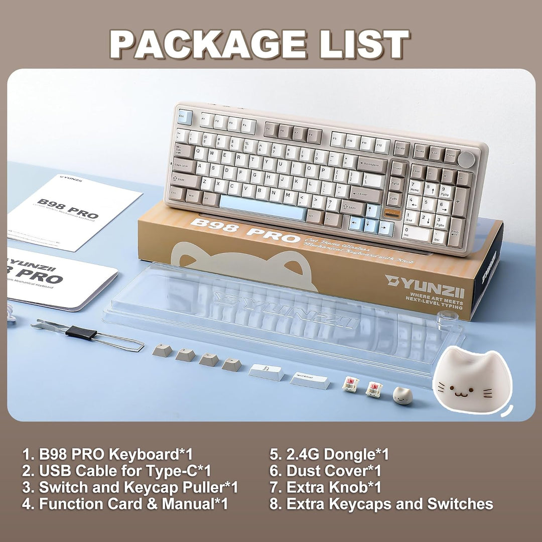 YUNZII B98 PRO QMK\/VIA Wireless Mechanical Gaming Keyboard, 96% La...