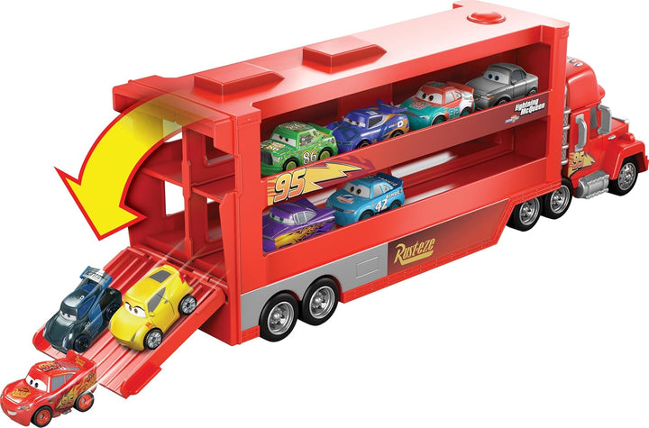 Mattel Disney Pixar Cars Mini Mack Racers Hauler y 1 auto de juguet...