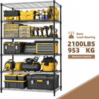 M MZG Estantería de garaje resistente con 6 estantes, estante de almacenamiento ajustable para cocina, lavandería, baño, despensa, capacidad de 2100 libras, color negro, 17.7 x 47.3 x 82.4 pulgadas