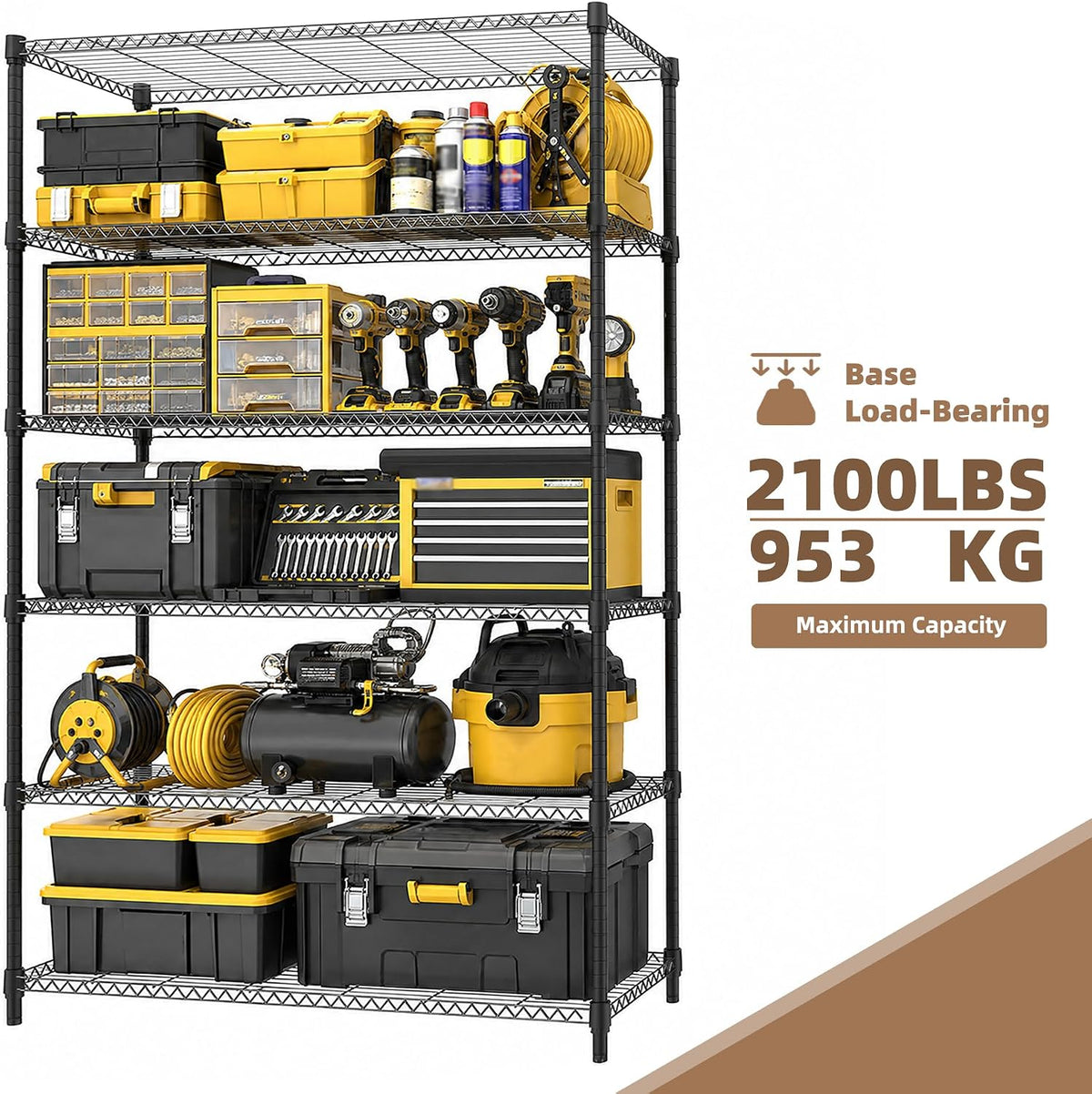 M MZG Estantería de garaje resistente con 6 estantes, estante de almacenamiento ajustable para cocina, lavandería, baño, despensa, capacidad de 2100 libras, color negro, 17.7 x 47.3 x 82.4 pulgadas