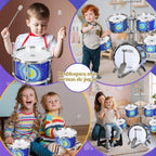Set de Tambor para Niños Mejorado para Toddlers de 3-5 Años: Tambor Jazz de Plástico con Banqueta