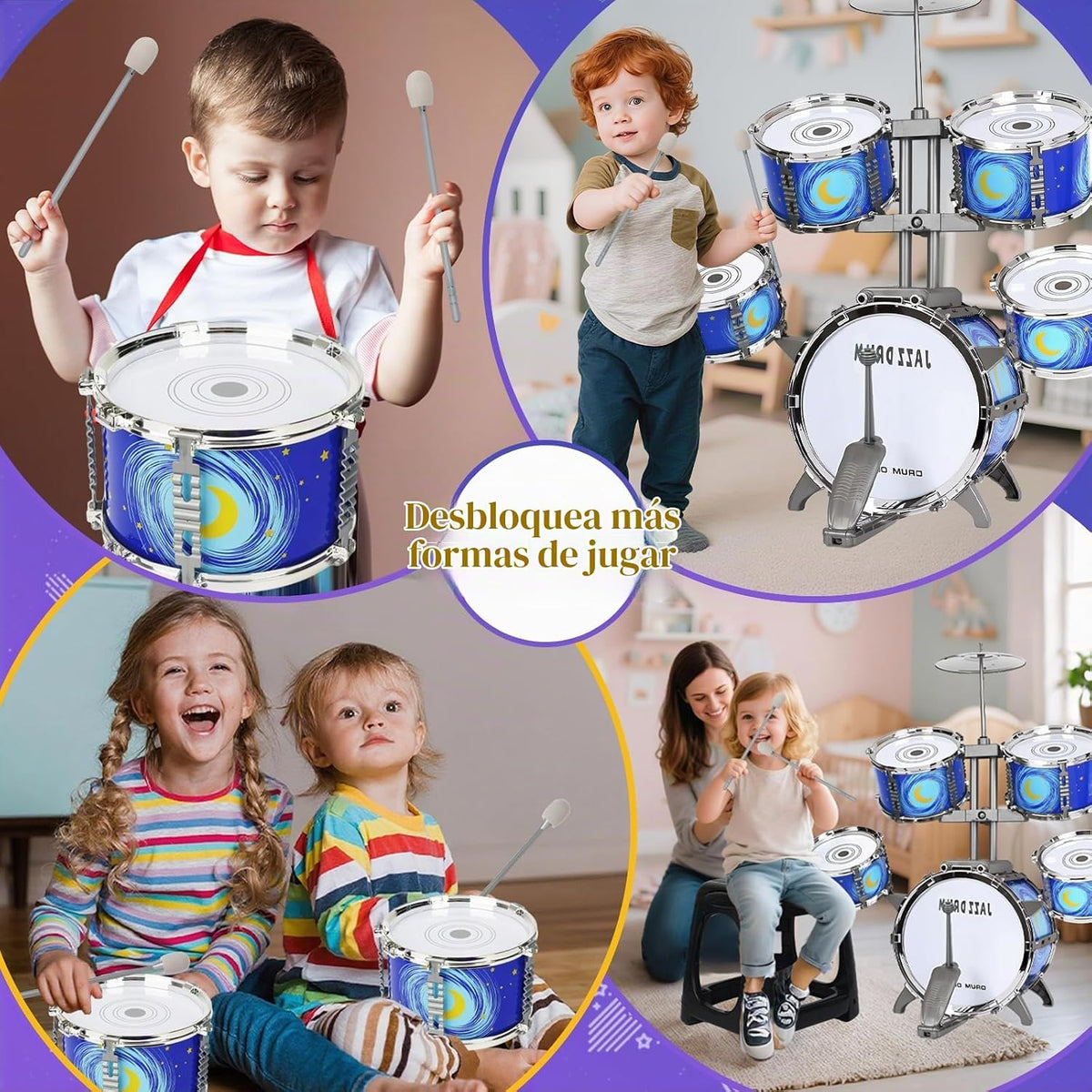 Set de Tambor para Niños Mejorado para Toddlers de 3-5 Años: Tambor Jazz de Plástico con Banqueta