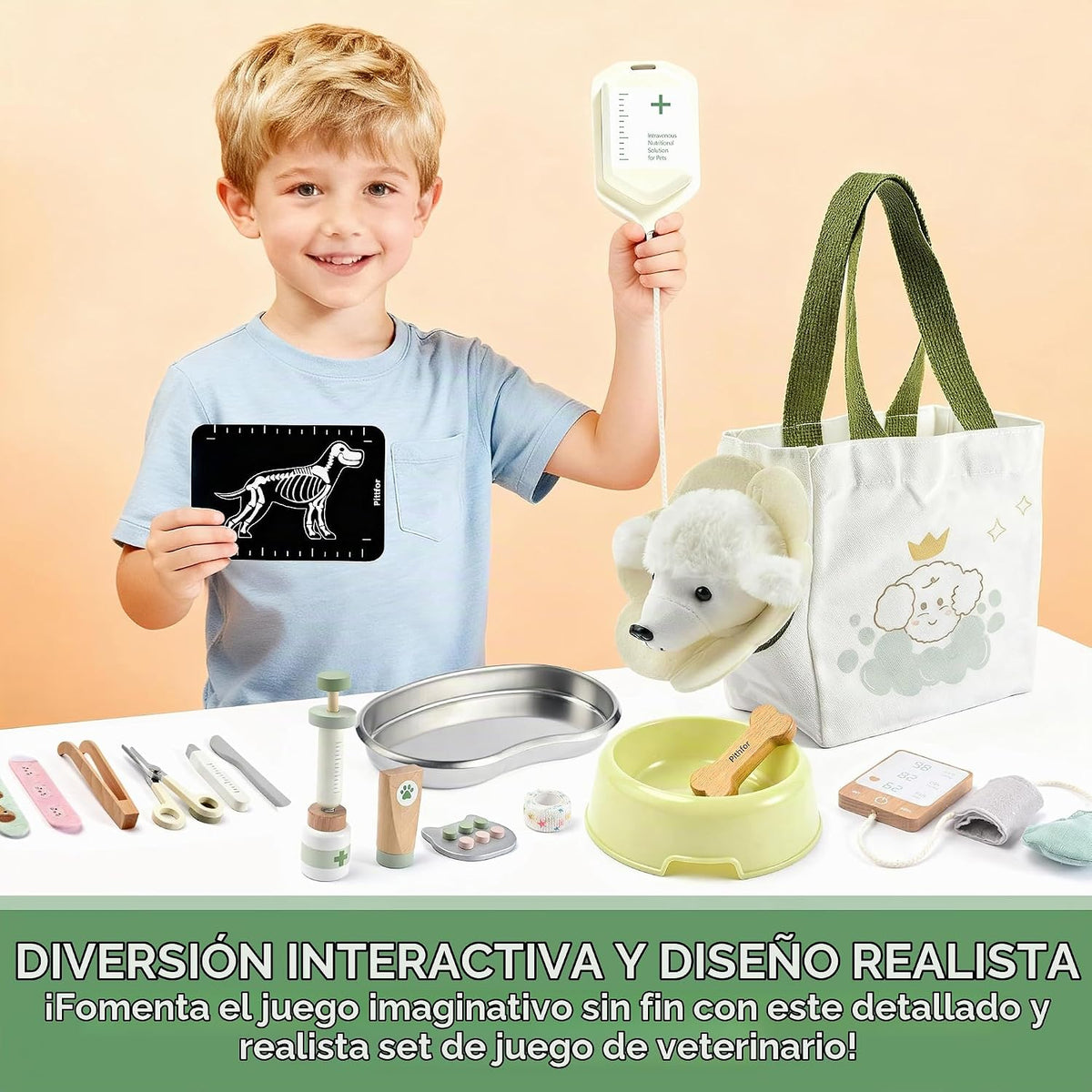 Kit de médico de madera para niños pequeños, juego de veterinario, juego de veterinario, juguetes de médico regalo para niños y niñas de 3, 4, 5, 6